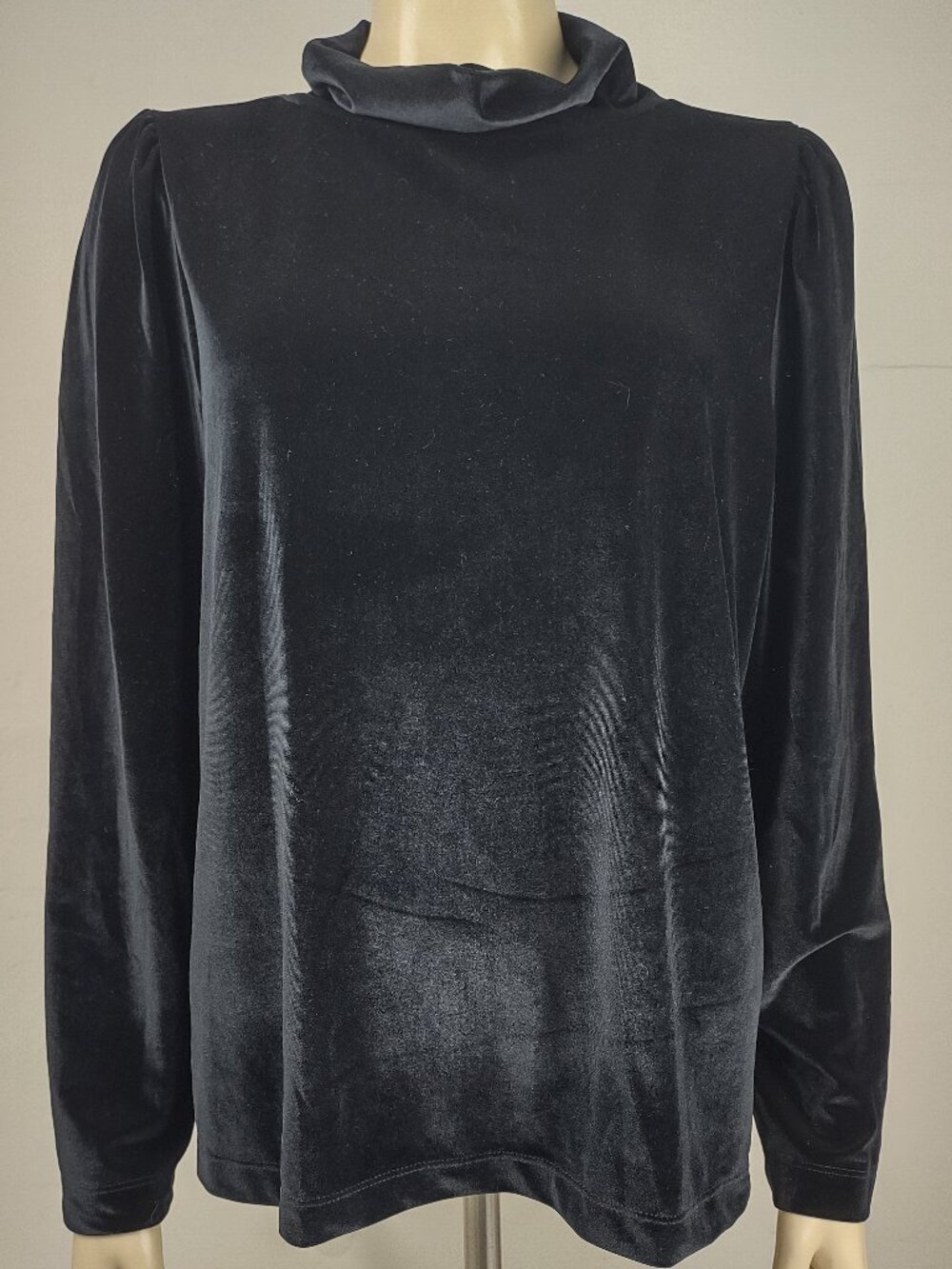 NWT Loft black velour mock neck long sleeve blouse top ladies Large